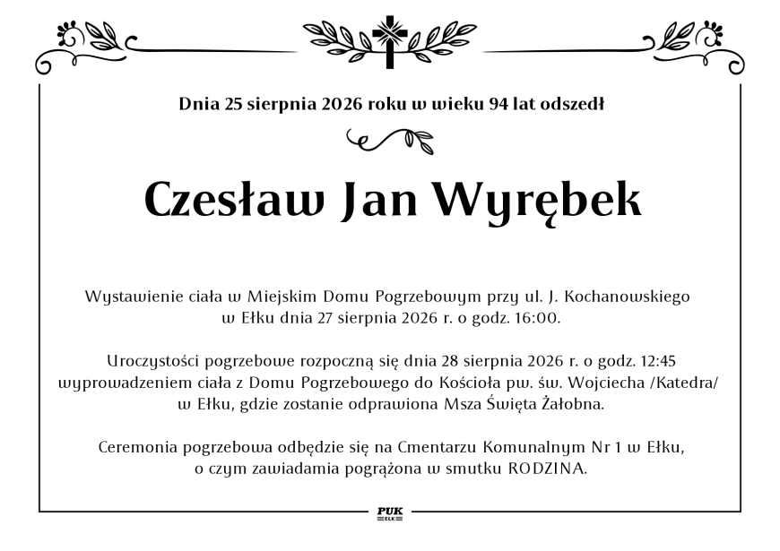 Czesław Jan Wyrębek - nekrolog